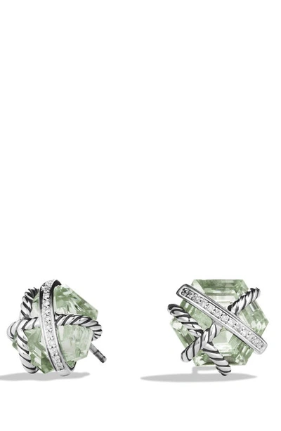 Shop David Yurman Cable Wrap Earrings With Semiprecious Stones & Diamonds In Prasiolite