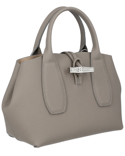 Shop Longchamp Roseau Leather Bag In Grey