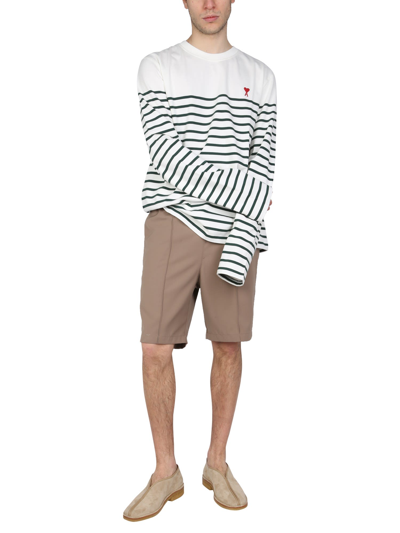 Shop Ami Alexandre Mattiussi Wool Blend Bermuda Shorts In Beige