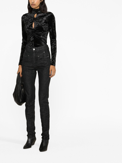 Shop Isabel Marant Gathered Velvet-effect Top In Black