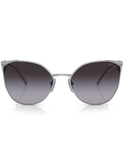 Shop Prada Logo Cat-eye Frame Sunglasses In Silver