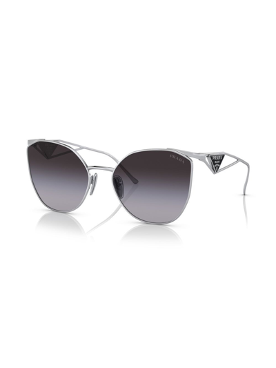 Shop Prada Logo Cat-eye Frame Sunglasses In Silver