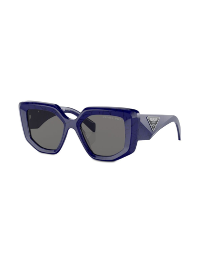 Shop Prada Geometric-frame Logo-detail Sunglasses In Blue