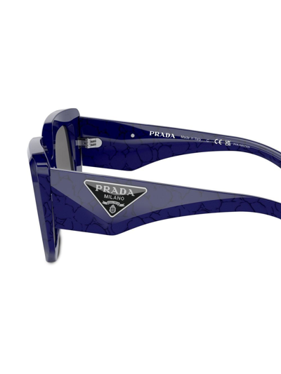 Shop Prada Geometric-frame Logo-detail Sunglasses In Blue