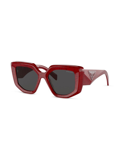 Prada Logo Geometric-frame Sunglasses In Red