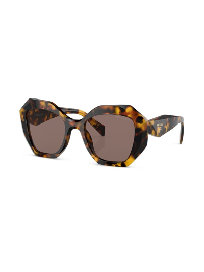 Shop Prada Tortoiseshell-effect Logo Sunglasses In Brown