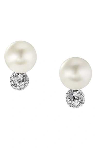 Shop David Yurman Pearl & Pavé Solari Stud Earrings With Diamonds In Sterling Silver
