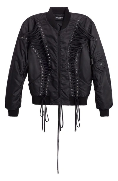 Shop Dolce & Gabbana Lace-up Detail Jacket In Nero