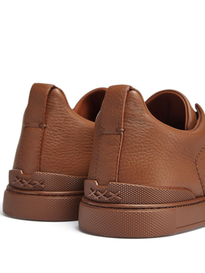 Shop Zegna Triple Stitch Leather Sneakers In Brown