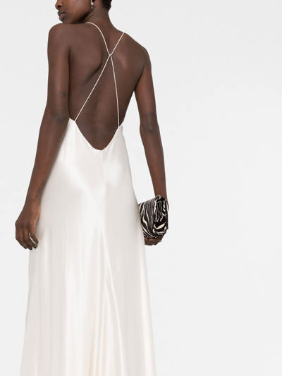 Shop Saint Laurent Silk Plunge Long Dress In Nude
