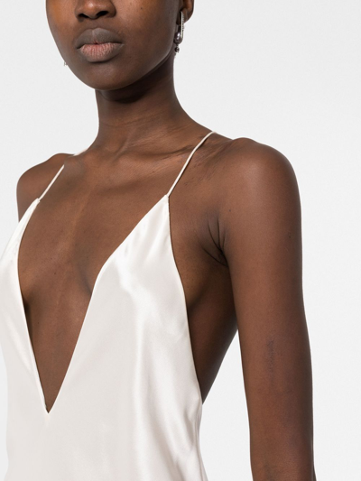 Shop Saint Laurent Silk Plunge Long Dress In Nude