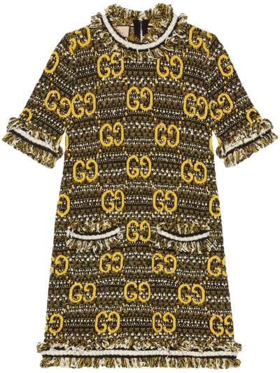 Shop Gucci Jacquard G Monogram Wool Dress In Schwarz