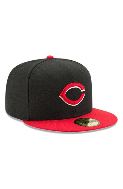 Shop New Era Black/red Cincinnati Reds Road Authentic Collection On-field 59fifty Fitted Hat