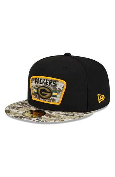 Shop New Era Black/camo Green Bay Packers 2021 Salute To Service 59fifty Fitted Hat