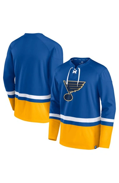 Shop Fanatics Branded Blue/gold St. Louis Blues Super Mission Slapshot Lace-up Pullover Sweatshirt