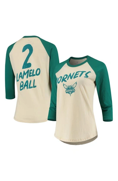 Shop Fanatics Branded Lamelo Ball Cream Charlotte Hornets Nba 3/4-sleeve Raglan T-shirt