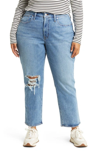 Shop Madewell Curvy The Perfect Ripped Straight Leg Jeans In Kingsbury Wash