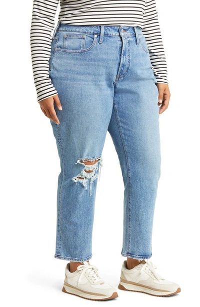 Shop Madewell Curvy The Perfect Ripped Straight Leg Jeans In Kingsbury Wash