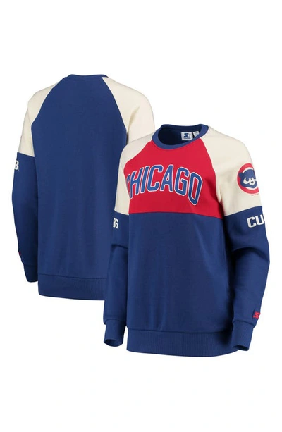Shop Starter Red/royal Chicago Cubs Baseline Raglan Historic Logo Pullover Sweatshirt