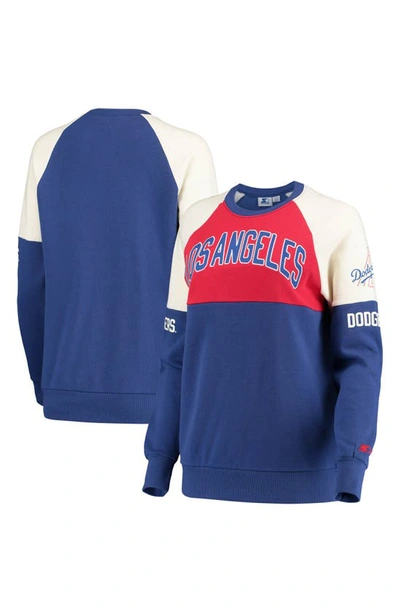 Shop Starter Royal/red Los Angeles Dodgers Baseline Raglan Pullover Sweatshirt