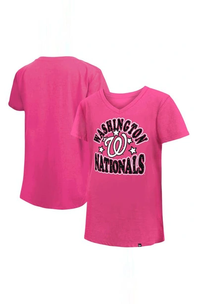 Shop New Era Girl's Youth  Pink Washington Nationals Jersey Stars V-neck T-shirt