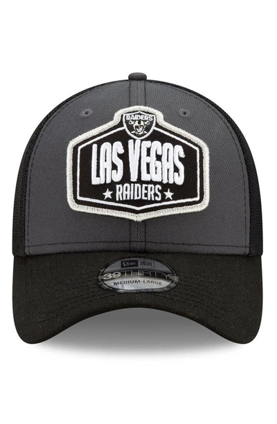 Shop New Era Graphite/black Las Vegas Raiders 2021 Nfl Draft Trucker 39thirty Flex Hat