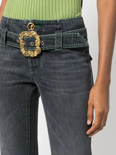 Shop Cormio Belted Flared Denim Jeans In Black