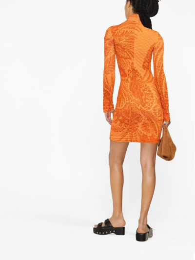 Shop Etro Paisley Print Mini Dress In Orange