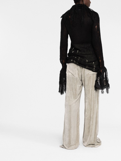 Shop Gcds Fringed Open-knit Mini Dress In Black