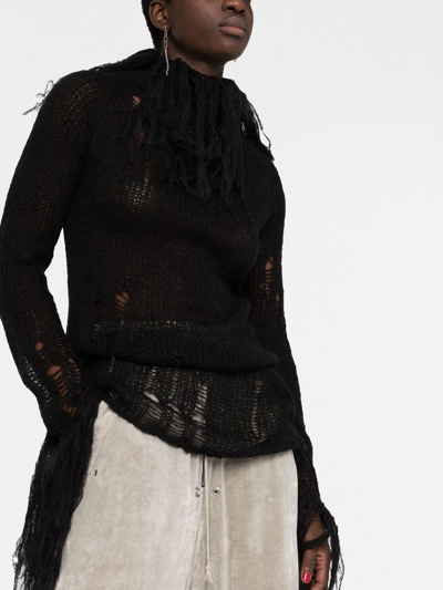 Shop Gcds Fringed Open-knit Mini Dress In Black