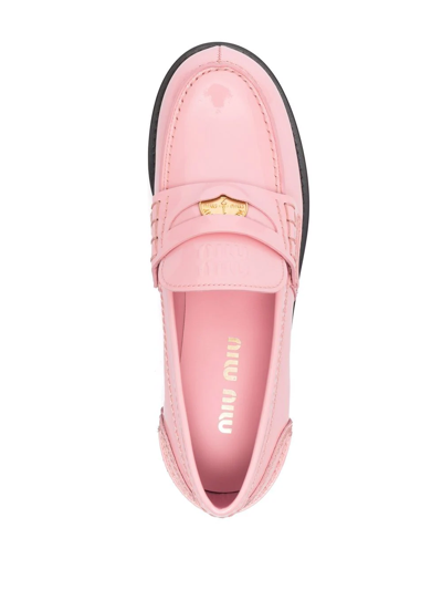 Shop Miu Miu Patent Leather Penny Loafers