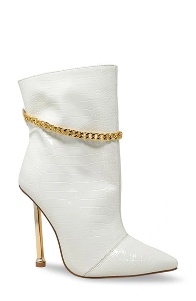 Chase & Chloe Chain Embellished Stiletto Heel Bootie In White Croc