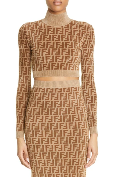 Shop Fendi Ff Monogram Mock Neck Velvet Cop Sweater In Rogers Ted