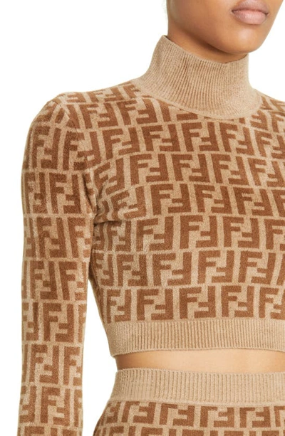 Shop Fendi Ff Monogram Mock Neck Velvet Cop Sweater In Rogers Ted
