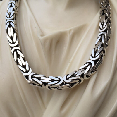 Pre-owned Handmade Real 925 Sterling Silver Box Byzantine King Men Chain Necklace 164gr 22inch 8mm