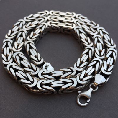 Pre-owned Handmade Real 925 Sterling Silver Box Byzantine King Men Chain Necklace 164gr 22inch 8mm