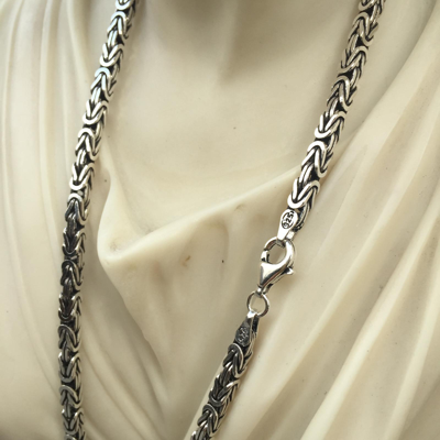 Pre-owned Handmade 24inch Boys Men Box Byzantine Chain Necklace Oxide 6mm 112gr 925 Sterling Silver