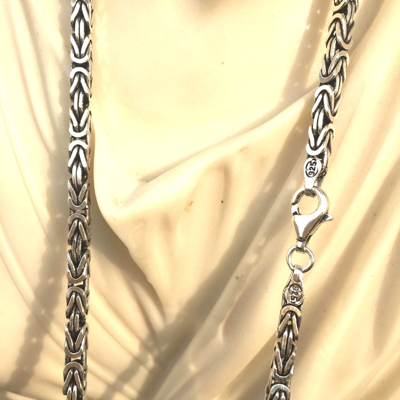Pre-owned Handmade 24inch Boys Men Box Byzantine Chain Necklace Oxide 6mm 112gr 925 Sterling Silver