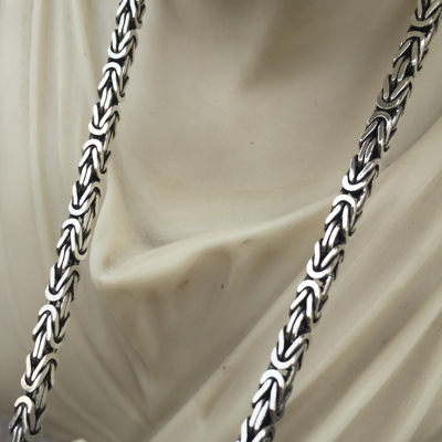 Pre-owned Handmade 24inch Boys Men Box Byzantine Chain Necklace Oxide 6mm 112gr 925 Sterling Silver