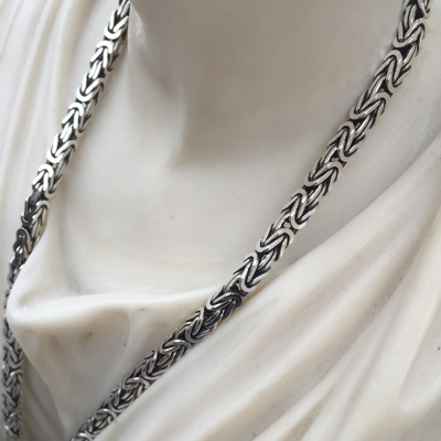Pre-owned Handmade 24inch Boys Men Box Byzantine Chain Necklace Oxide 6mm 112gr 925 Sterling Silver