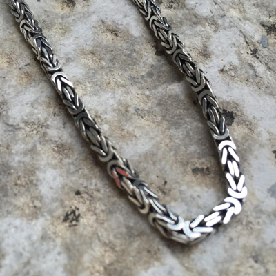 Pre-owned Handmade 24inch Boys Men Box Byzantine Chain Necklace Oxide 6mm 112gr 925 Sterling Silver