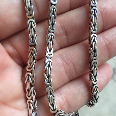 Pre-owned Handmade 24inch Boys Men Box Byzantine Chain Necklace Oxide 6mm 112gr 925 Sterling Silver