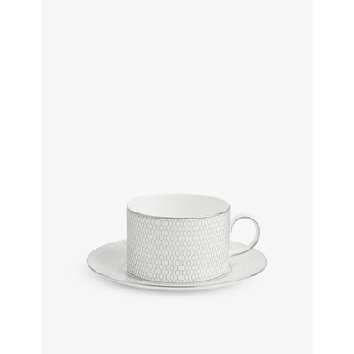 Wedgwood Gio Platinum Metallic Geometric-pattern Bone-china Teacup And Saucer