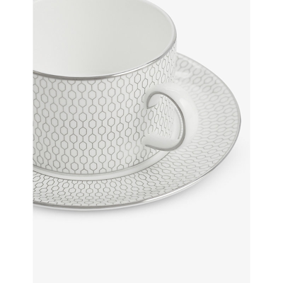 Wedgwood Gio Platinum Metallic Geometric-pattern Bone-china Teacup And Saucer