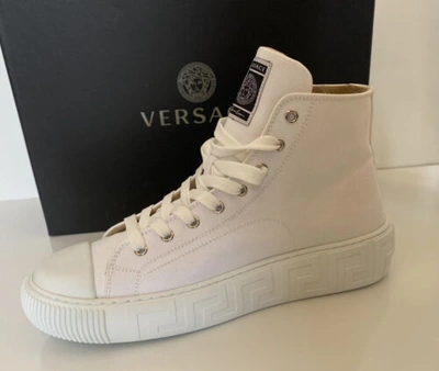 Pre-owned Versace White Palladium High-top Canvas Sneakers 10 Us (43 Euro) Dsu8403
