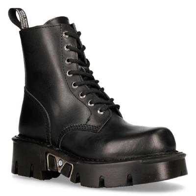 Pre-owned New Rock Rock Mili-084n-s3 Black Gothic Boots Military Unisex 8 Hole Biker Shoes Goth