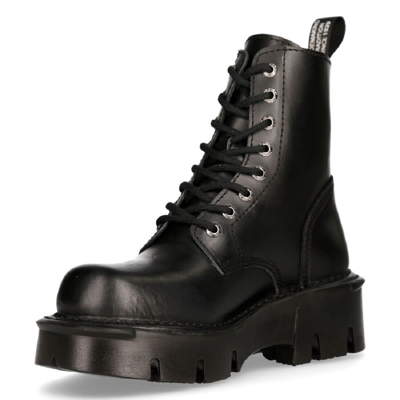 Pre-owned New Rock Rock Mili-084n-s3 Black Gothic Boots Military Unisex 8 Hole Biker Shoes Goth