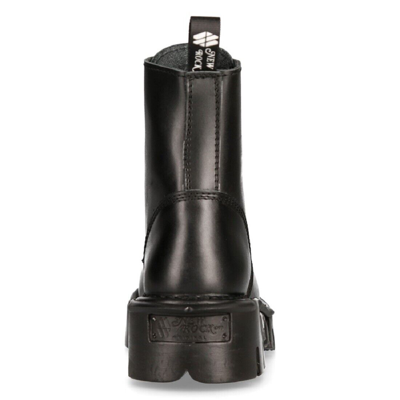 Pre-owned New Rock Rock Mili-084n-s3 Black Gothic Boots Military Unisex 8 Hole Biker Shoes Goth