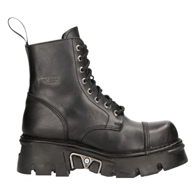 ROCK Pre-owned M-newmili083-s19 Combat Boots Black Leather Military Biker Shoes