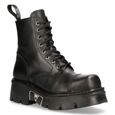 Pre-owned Rock M-newmili083-s19 Combat Boots Black Leather Military Biker Shoes